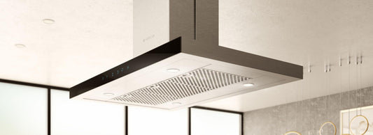 Elica - MAGGIORE - Techne - 36" W x 27" D x 2 3/8" H, 600 CFM, Stainless & Black Glass - Island Hoods - EMG636S1
