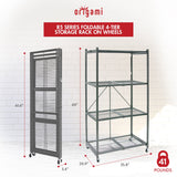 Origami 4 Tier Multipurpose Folding Storage Rack with Wheels, 4 Pack, Gray - 414443