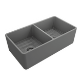Bocchi Classico Farmhouse Apron Front Fireclay 33" Double Bowl Kitchen Sink. Available in 9 Colors! - 1139-001-0120