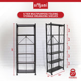 Origami 6 Tier Classic Steel Bookcase Organizer Storage Rack, Black (2 Pack) - 125949