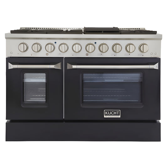 Kucht 48" Pro-Style Natural Gas Dual Fuel Range with 4 Burners in Black - KDF482-K
