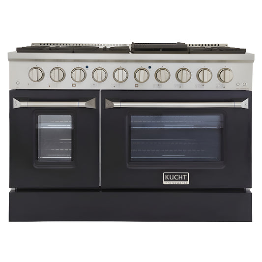 Kucht Professional 48 in. 6.7 cu ft. Natural Gas Range with Black Door and Silver Knobs - KNG481-K