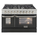 Kucht 48" Pro-Style Natural Gas Dual Fuel Range with 4 Burners in Black - KDF482-K