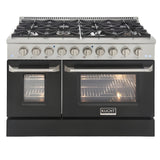 Kucht Professional 48 in. 6.7 cu ft. Natural Gas Range with Black Door and Silver Knobs - KNG481-K