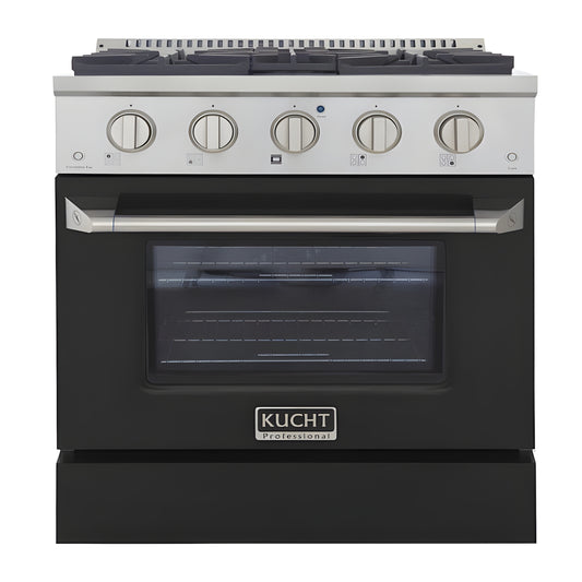 Kucht 30" Pro-Style Natural Gas Dual Fuel Range with 4 Burners in Black - KDF302-K