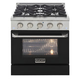 Kucht 30" Pro-Style Natural Gas Dual Fuel Range with 4 Burners in Black - KDF302-K