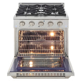 Kucht 30" Pro-Style Natural Gas Dual Fuel Range with 4 Burners in Stainless Steel - KDF302-S