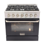 Kucht Professional 36 in. 5.2 cu ft. Natural Gas Range with Black Door and Silver Knobs - KNG361-K