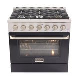 Kucht Professional 36 in. 5.2 cu ft. Propane Gas Range with Black Door and Silver Knobs - KNG361/LP-K