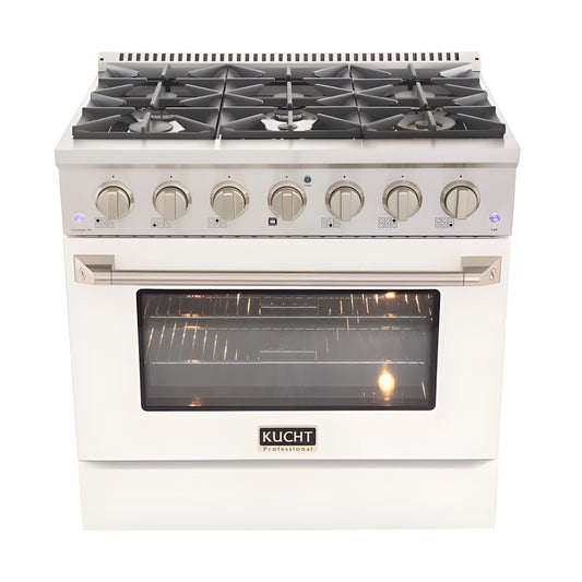 Kucht 36" Pro-Style Natural Gas Dual Fuel Range with 4 Burners in White - KDF362-W