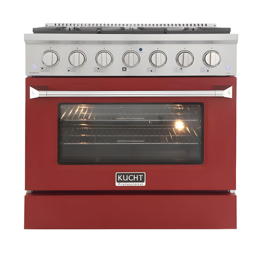 Kucht 36" Pro-Style Natural Gas Dual Fuel Range with 4 Burners in Red - KDF362-R