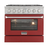 Kucht 36" Pro-Style Propane Gas Dual Fuel Range with 4 Burners in Red - KDF362/LP-R
