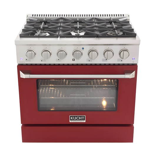 Kucht 36" Pro-Style Propane Gas Dual Fuel Range with 4 Burners in Red - KDF362/LP-R
