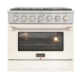 Kucht 36" Pro-Style Natural Gas Dual Fuel Range with 4 Burners in White - KDF362-W