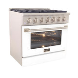 Kucht 36" Pro-Style Natural Gas Dual Fuel Range with 4 Burners in White - KDF362-W
