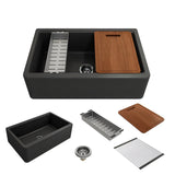Bocchi 33" Concrete Gray Apron-Front Workstation Granite Composite Kitchen Sink - 1600-506-0120