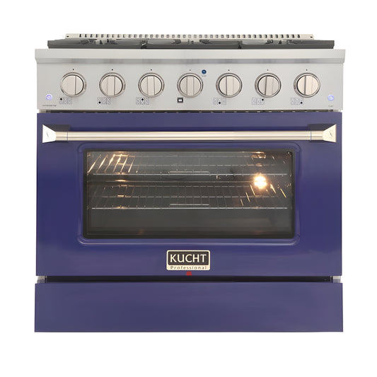 Kucht 36" Pro-Style Natural Gas Dual Fuel Range with 4 Burners in Blue - KDF362-B