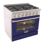Kucht Professional 36 in. 5.2 cu ft. Propane Gas Range with Blue Door and Silver Knobs - KNG361/LP-B