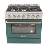 Kucht Professional 36 in. 5.2 cu ft. Propane Gas Range with Green Door and Silver Knobs - KNG361/LP-G