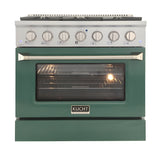 Kucht Professional 36 in. 5.2 cu ft. Propane Gas Range with Green Door and Silver Knobs - KNG361/LP-G
