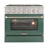 Kucht 36" Pro-Style Propane Gas Dual Fuel Range with 4 Burners in Green, -  KDF362/LP-G