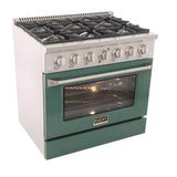 Kucht Professional 36 in. 5.2 cu ft. Propane Gas Range with Green Door and Silver Knobs - KNG361/LP-G