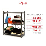 Origami R3 Foldable 3-Tiered Shelf Storage Rack & Wheels, Pewter (6 Pack) - 253009