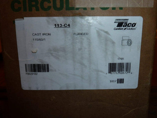 Taco 113-C4 Cast Iron Three-Piece Circulator Pump 1/8 HP - 113-C4