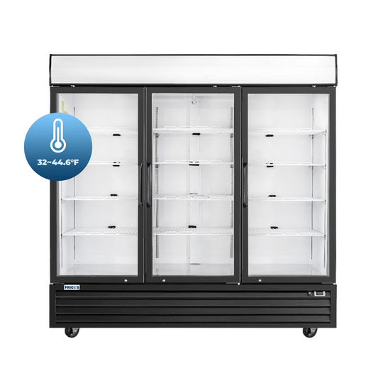 Frigos 80" Merchandising Refrigerator, 3 Glass Doors, LED Lighting - FG-MR-3D-G