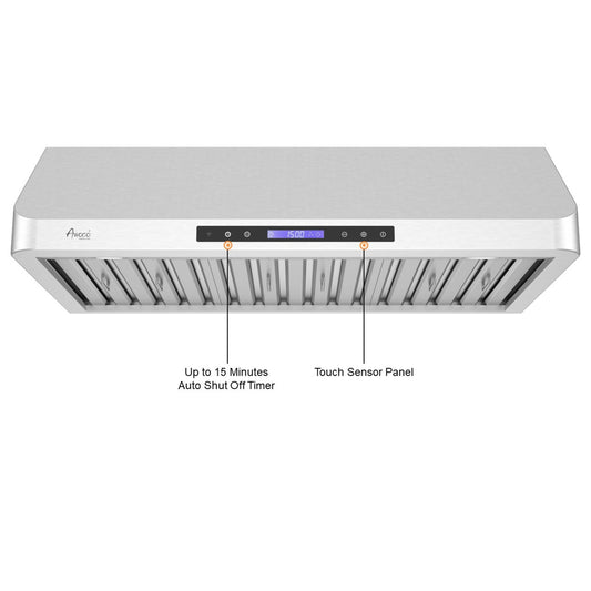 Awoco RH-S10 Under Cabinet Supreme 10” High Stainless Steel Range Hood, 4 Speeds, 8” Round Top Vent, 1000CFM, with Remote Control - RH-S10-30