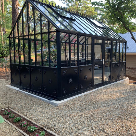 Janssens | 12.5x20x9 ft Retro Royal Victorian VI 46 Large Greenhouse Kit With 4mm Tempered Glass Glazing - VI-46-RETRO-BLACK