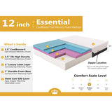 DynastyMattress CoolBreeze 12 Inch Essential Sleep Air Gel Infused Memory Foam Bed Medium Firm Queen Size - 289688