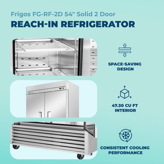 Frigos 54" Commercial Refrigerator, 2 Doors, 47 Cu Ft, Stainless Steel Floor