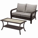 Four Seasons Courtyard Montego Bay Loveseat & Coffee Table, Ivory & Wicker Brown - 396112