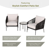 Four Seasons Courtyard 3 Piece Chat Set with Woven Rope Design, Black - 396129