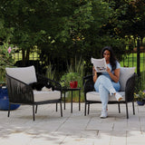 Four Seasons Courtyard 3 Piece Chat Set with Woven Rope Design, Black - 396129