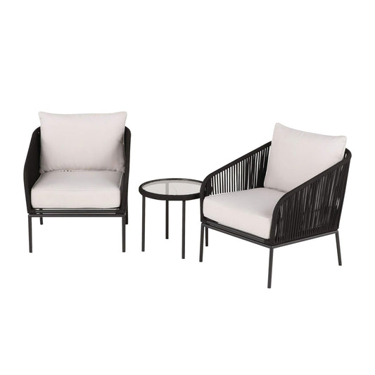 Four Seasons Courtyard 3 Piece Chat Set with Woven Rope Design, Black - 396129