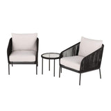 Four Seasons Courtyard 3 Piece Chat Set with Woven Rope Design, Black - 396129