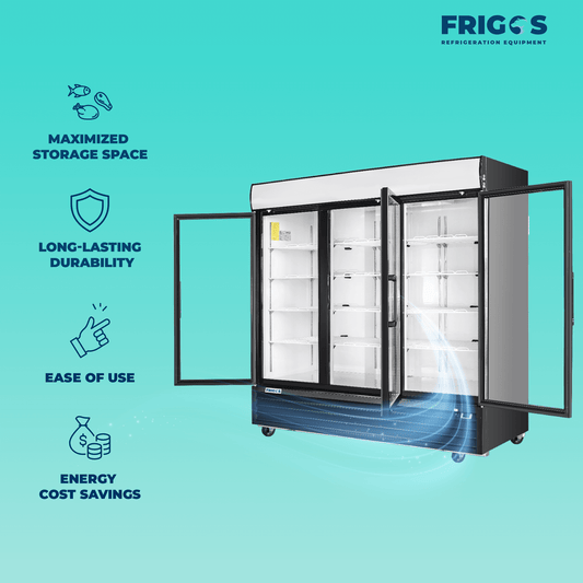 Frigos 80" Merchandising Refrigerator, 3 Glass Doors, LED Lighting - FG-MR-3D-G