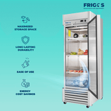 Frigos Commercial Reach in Freezer 27" Width Solid 1 Door 21 Cu Ft Frigos FG-FZ-1D with Aluminum Interior with 304 Stainless Steel Floor -  FG-FZ-1D