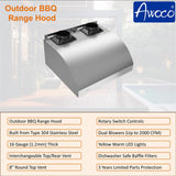 Awoco 42” Outdoor BBQ Vent Hood, 2000 CFM, Dual Blowers, LED Lights - AWC-RH-WM-BBQ42