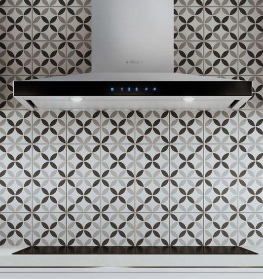 Elica - LUGANO - Techne - 36" W x 19 11/16" D x 5" H, Stainless & Black Glass - Wall Mount Hoods - ELG636S3