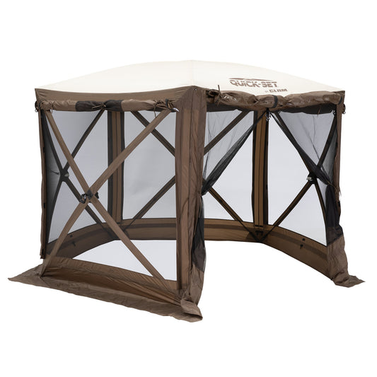 CLAM Quick-Set Adventure 9 x 9 Ft Portable Outdoor Camping Canopy Shelter, Brown - 409468