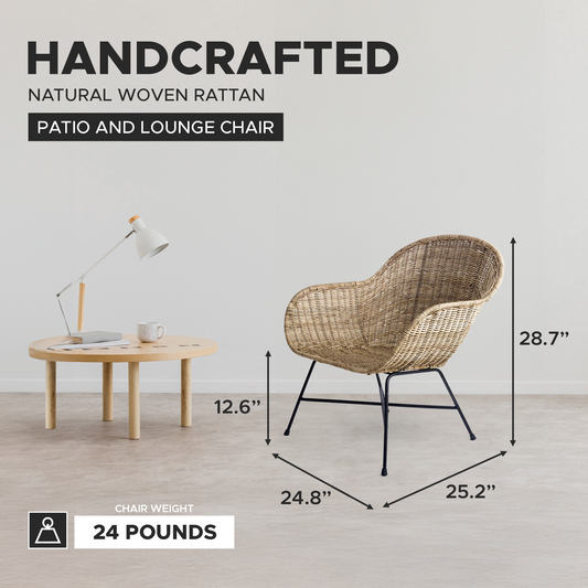 texxture Ormond Woven Rattan Patio and Lounge Chair with Metal Legs, Natural - 414540