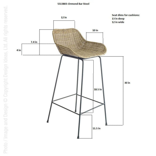 texxture 2 Pack Ormond Woven Rattan Bar Stool Metal Legs Home Furniture, Natural - 414542