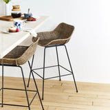 texxture 2 Pack Ormond Woven Rattan Bar Stool Metal Legs Home Furniture, Natural - 414542