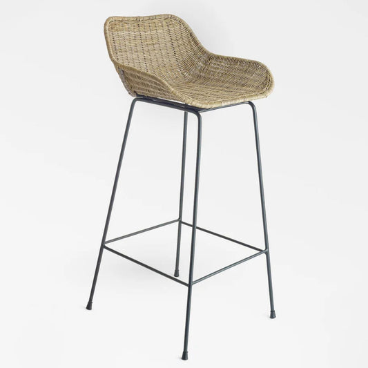 texxture 2 Pack Ormond Woven Rattan Bar Stool Metal Legs Home Furniture, Natural - 414542