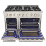 Kucht Appliance Package - 48 inch Natural Gas Range in Stainless Steel, Wall Range Hood, Refrigerator - AP-KFX480-4