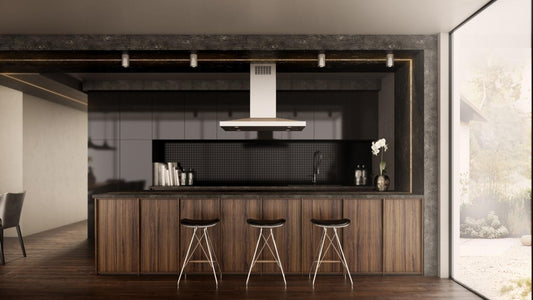 Elica - SALICE - Techne - 36" W x 27" D x 5" H, 600 CFM, Stainless & Black Glass - Island Hoods - ESL636S3
