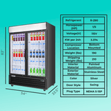 Frigos Merchandiser Refrigerator 54" Width Black Swing Glass 2 Door with LED Lighting Frigos FG-MR-2D-G with Aluminum Interior with 304 Stainless Steel Floor - FG-MR-2D-G